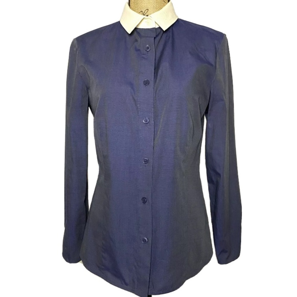 St. John Blue White Button Up Collared Shirt